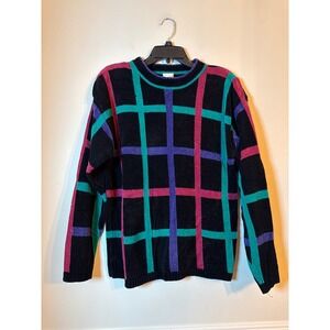 GW Graff Sweater Women Medium Vintage Grid Chenille Retro 90s